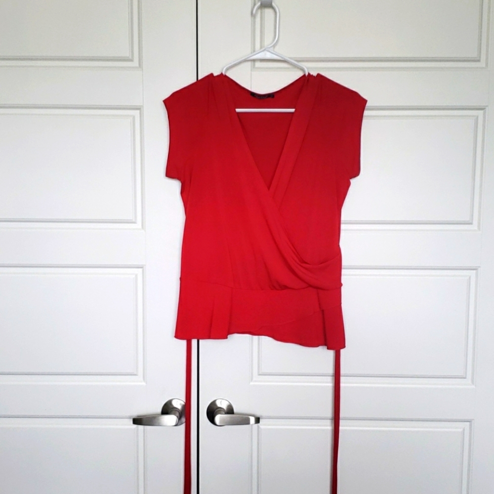 Red short sleeve blouse